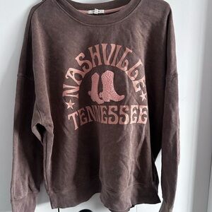 Maurices Brown Sweater with Pink Nashville Graphic